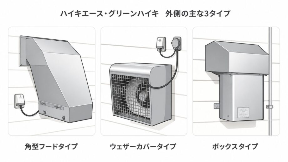 ハイキエース・グリーンハイキの屋外側3タイプ比較